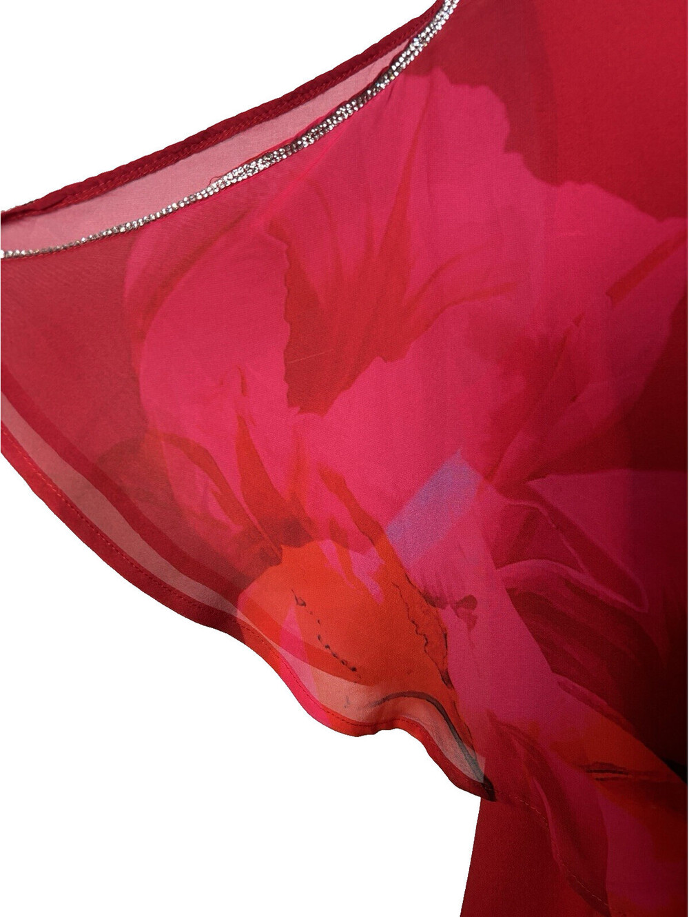 Frank Lyman Floral Cape Sheath Dress Overlay Dress Red/Fuschia - Picture 4 of 8